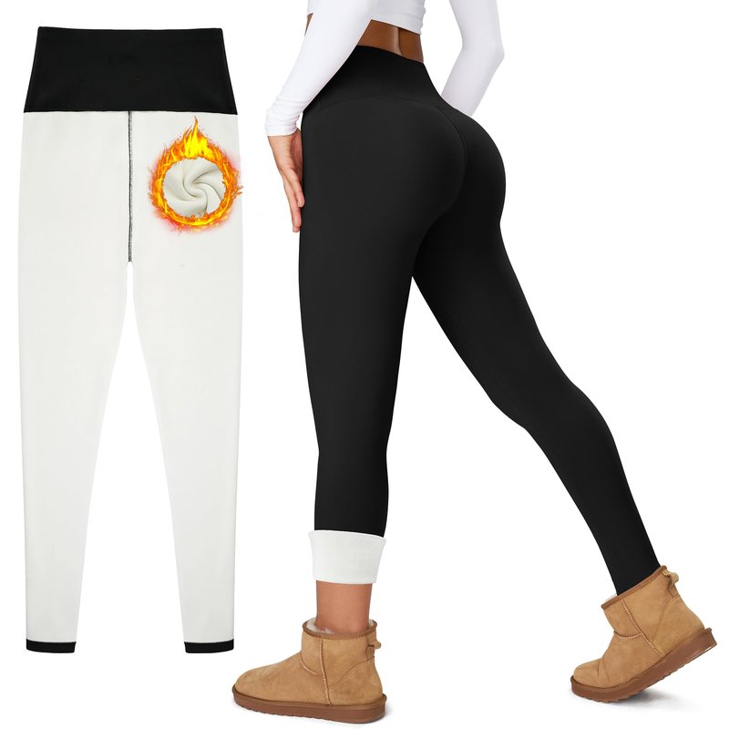 Uowou Women's Thick Fleece Lined Leggings High Waisted Tummy Control Thermal Warm Soft Yoga Pants for Cold Winter Black
