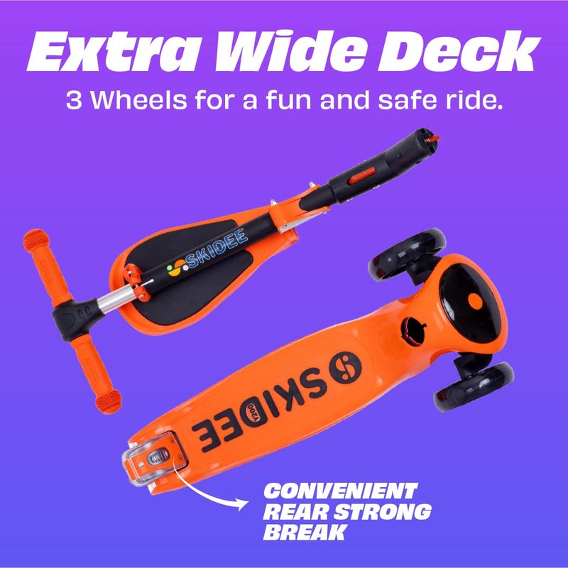 SKIDEE Kick Scooter for Kids 3-5 | Foldable 3 Wheel Scooter with Lean-to-Steer, Adjustable Height, Removable Seat & LED Light Wheels | Toddler Scooter for 3 to 12 Year Old Boys/Girls