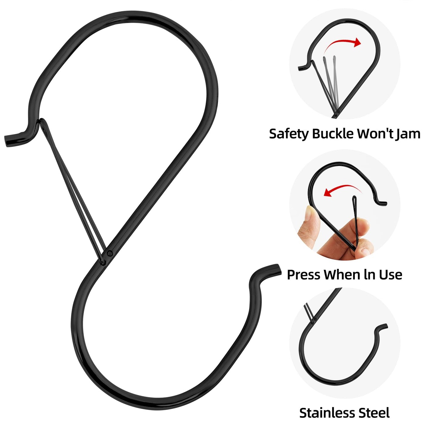 HCTESCO Heavy Duty Large S Hooks, 4.96 inch, Black, Set for Hanging Plants, Carabiners, Kitchen Cabinet Handles,s Hooks Buckle Side is Suitable for mostrods,Less Than 1.2inch in diamete(4)