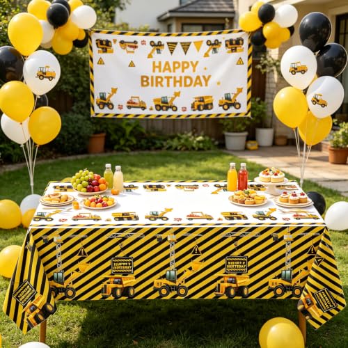 Construction Party Tablecloths - 4 Pack Plastic Table Covers 51x86"