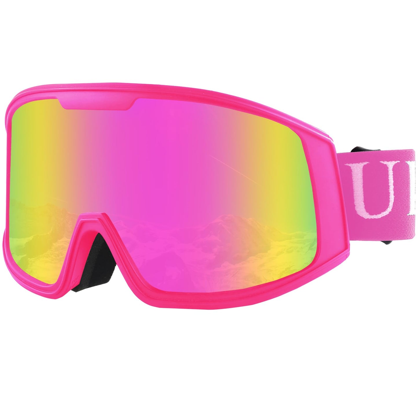 Ukoly Ski/Snowboard Goggles for Men Women, Snow Goggles HD Lens Anti-Fog Coating OTG Design UV400 Protection Windproof (Pink Frame Revo Pink HD Lens)