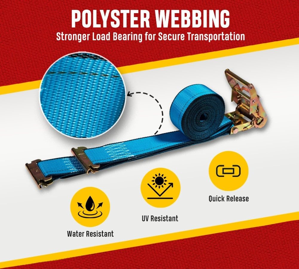 Mytee Products (10 Pack) 2'' x 20' E Track Straps w/Spring E-Fittings - Blue Ratchet Etrack Straps w/Heavy Duty 4000 lbs Breaking Strength for Enclosed Trailers, Trucks & Vans