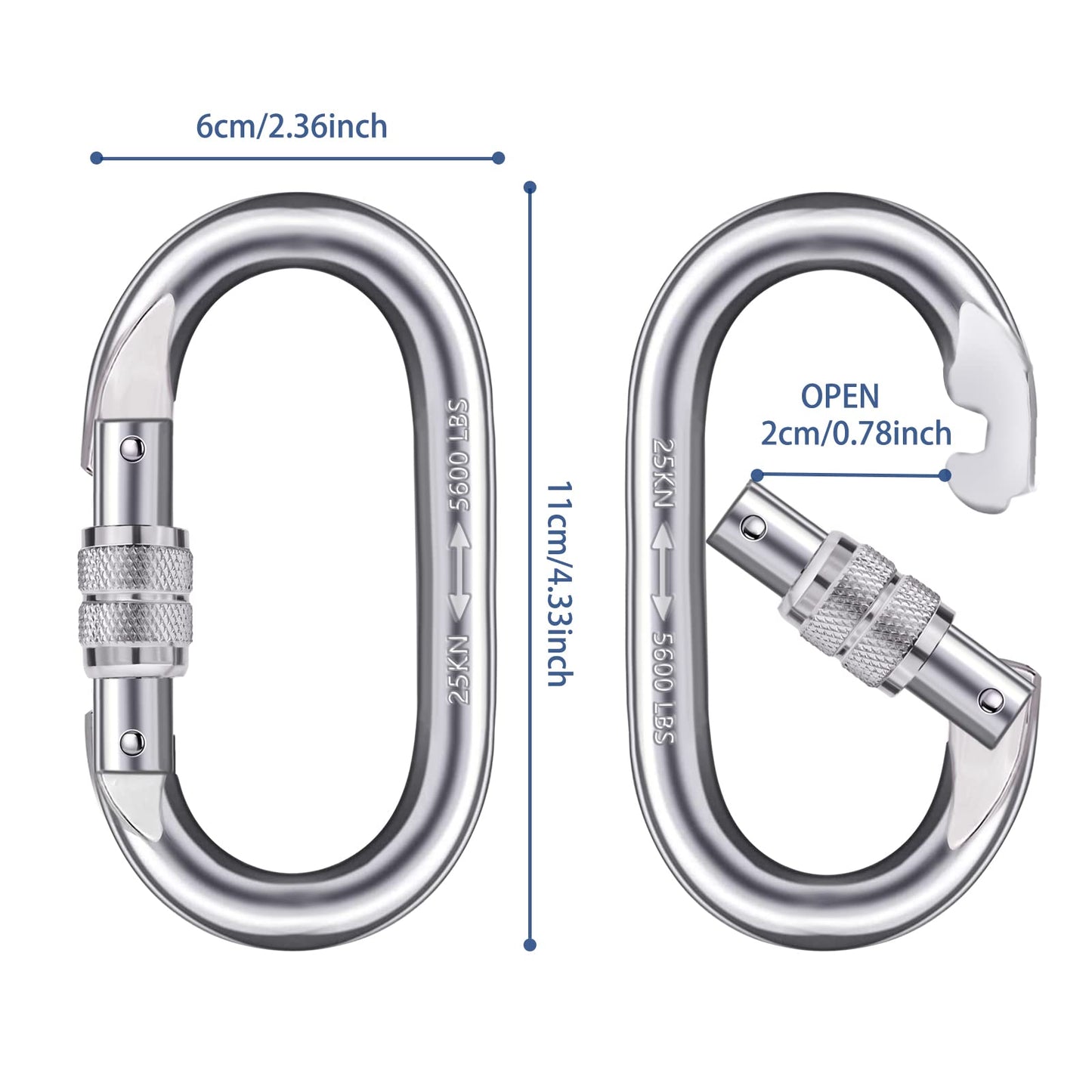Heavy Duty Carabiner Clip Climbing Carabiner(25kn=5600lbs),Travel Essentials Hook with Screwgate Multipurpose for Climbing, Rigging, Ropes, Hammocks (O Shape, 2pack)