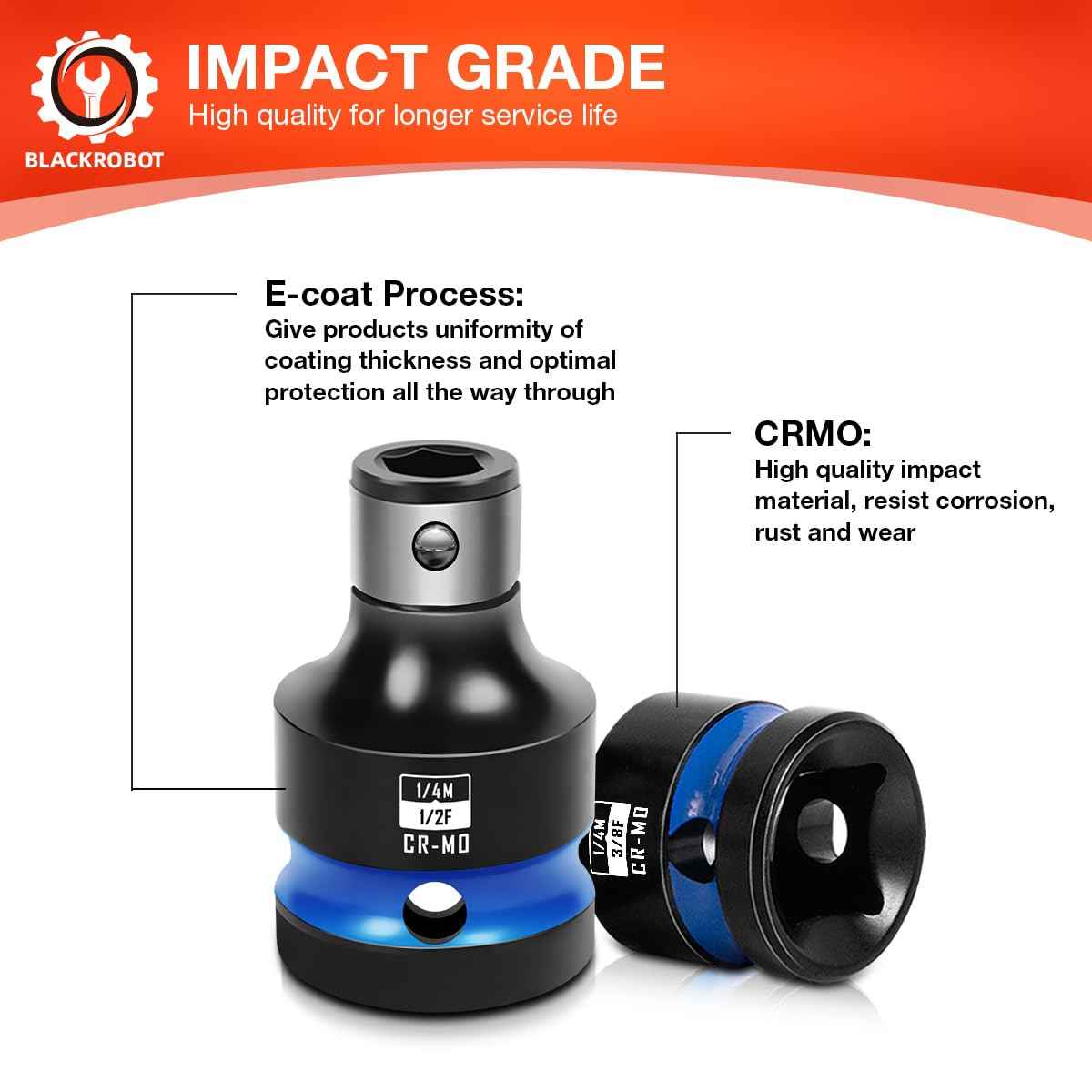 BLACKROBOT 6PCS Impact Bit Holders 1/2 3/8 1/4 Inch Square Drive to 1/4 Inch Hex Socket Adapter for Impact Wrench Ratchet, Cr-Mo