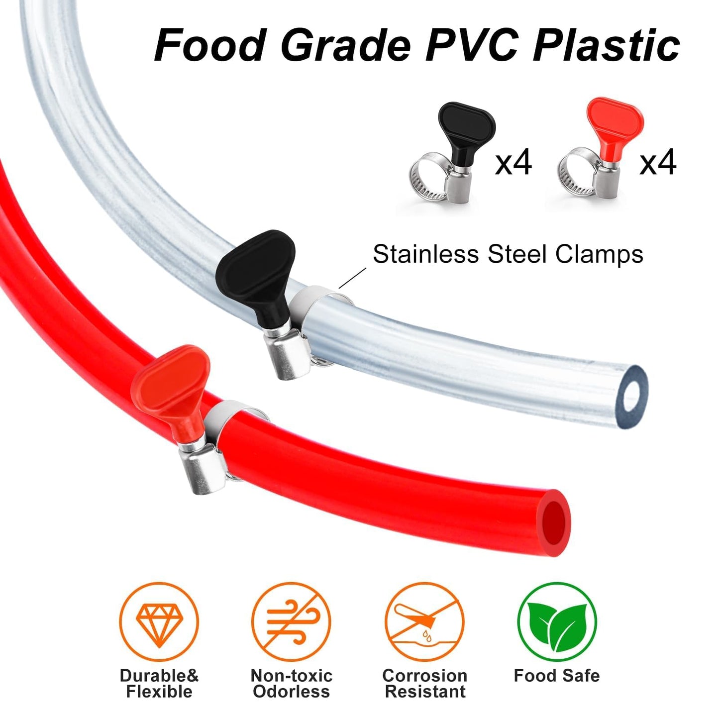 10FT Kegerator Beer Co2 Gas Dual Lines Kit, ID 3/16" Keg Beer Lines Tubing & ID 5/16'' Co2 Gas Hose Food-Grade PVC Tubing Keg Faucet Tube with 6Pcs Hose Clamps for Homebrew