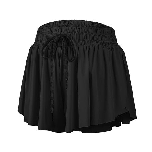 Flowy Athletic Shorts for Women Gym Yoga Workout Running Sweat Short Pants spandex Butterfly Tennis Skort Skirt with Pockets underneath Girls Cute Comfy Trendy Clothes Casual Summer Outfits 5" Black L