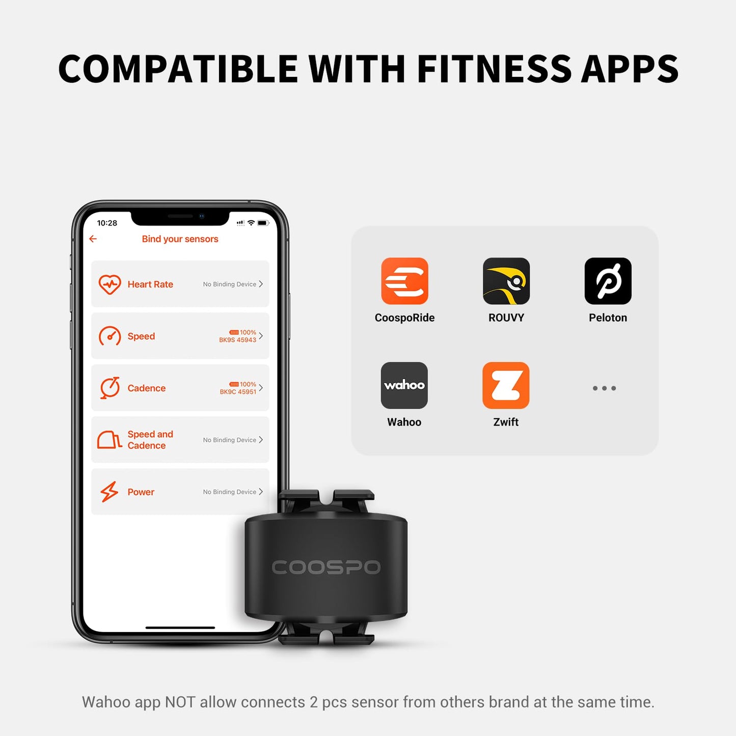 COOSPO Bike Cadence Sensor BK9C, Bluetooth 5.0 ANT+ Cycling Cadence Bicycle RPM Sensor,IP67 Waterproof & 300H Battery, Compatible with Rouvy/Peloton/Wahoo APP/GPS Bike Computers