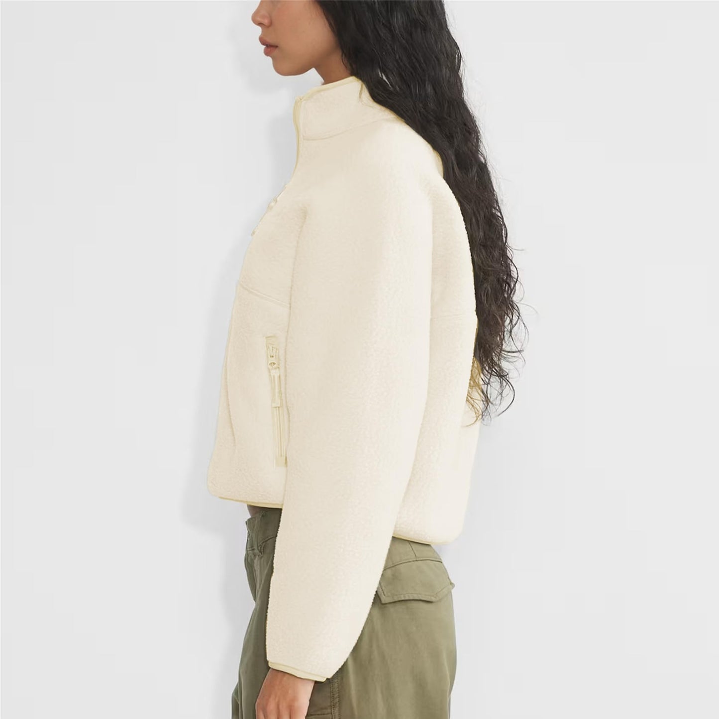 Polomitas Women Pullover Sweatshirt Sherpa Cropped Fleece Jacket Half Zip Fuzzy Clothes Trendy Fall Jackets with Pockets(Beige, M)