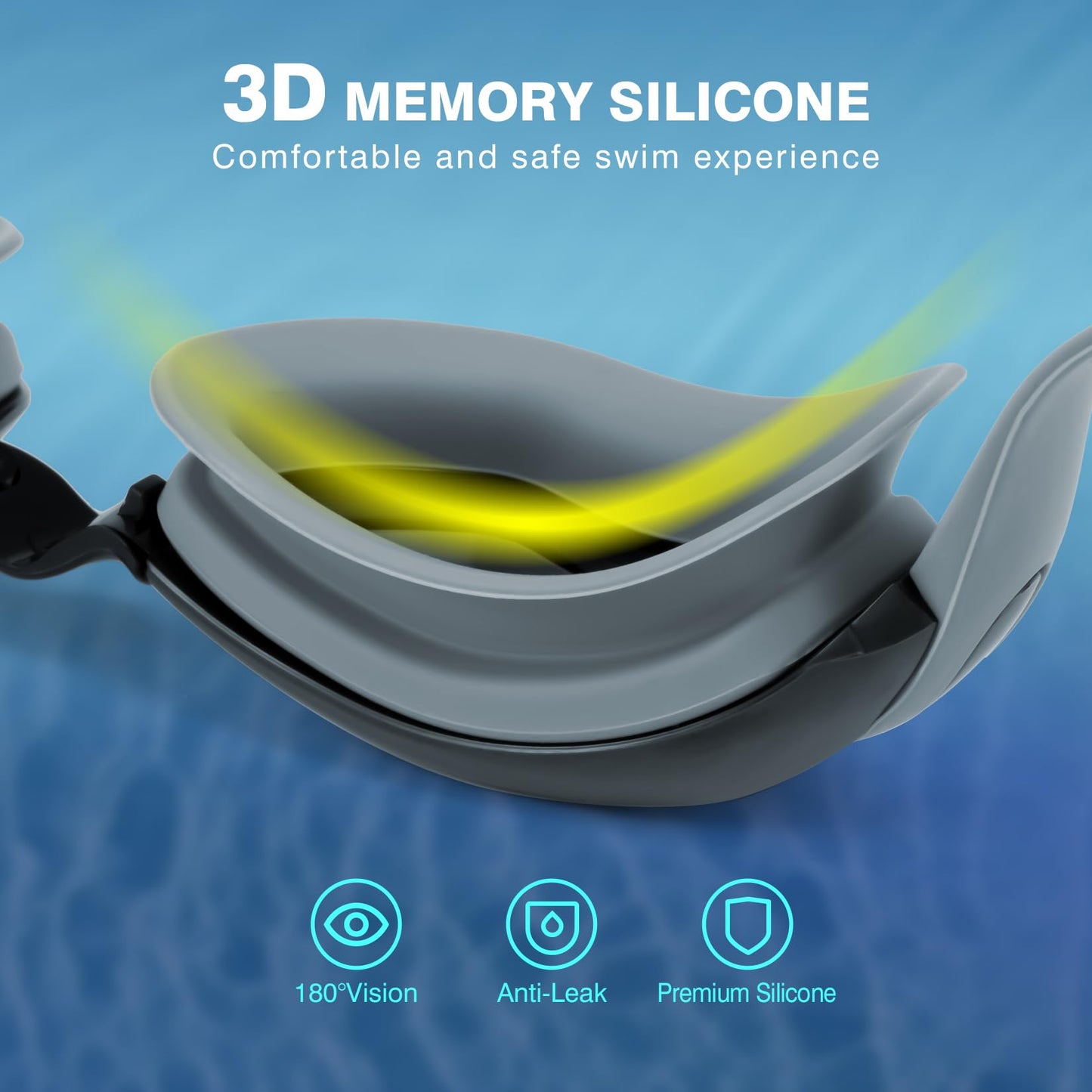 Dizokizo Swim Goggles for Adult Men Women Youth Kids Child with Earplug, Anti-Fog UV Protection Swimming Goggles with HD Lens, Adjustable Silicone Leak-Proof Ergonomic Design with Carry Case (Grey)