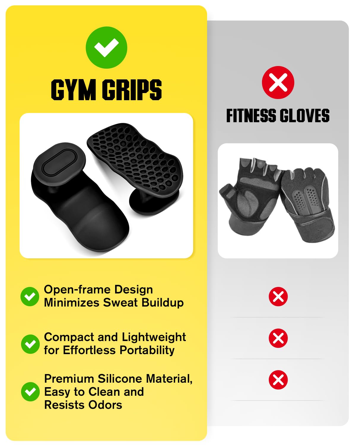 AEIKINISIS Weight Lifting Grips for Women & Men, Anti-Slip Rubber Gym Gloves for Palm Protection, Suitable for Dumbbell、Pull-Up、Deadlift (Black)