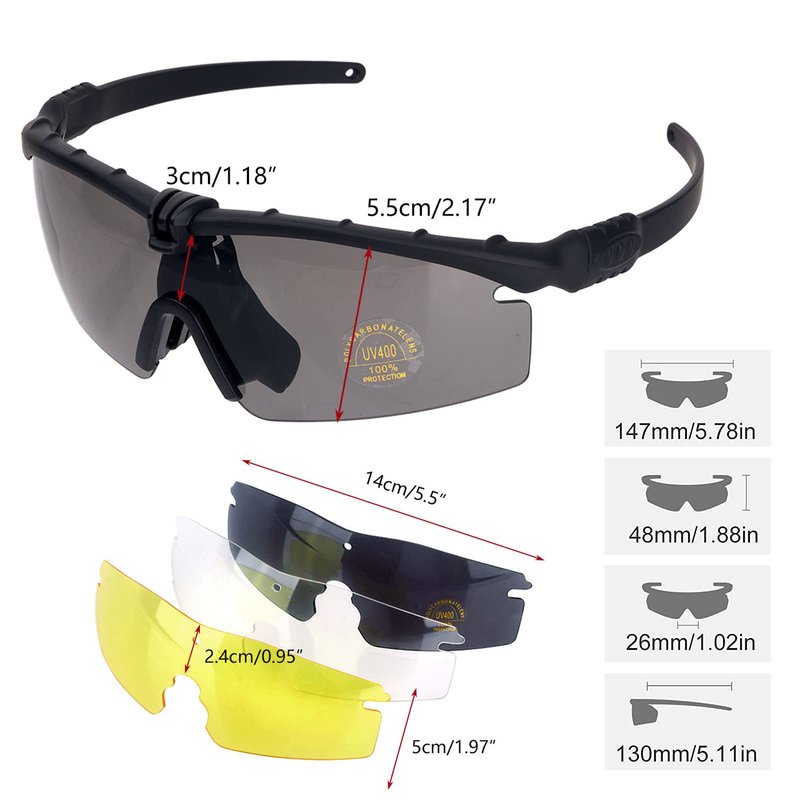 ToopMount Sports Goggles Anti Fog Glasses Sunglasses with 3 Interchangeable Lens