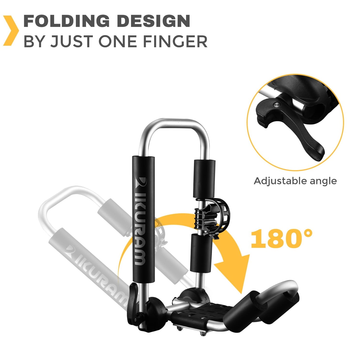 IKURAM R Aluminum Kayak Roof Rack Folding J-Style Universal 3-in-1