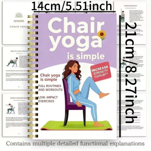 30-Day Chair Yoga Guide by [Brand Name] - 60 Beginner Workouts for Weight Loss & Flexibility | Spiral Bound, Purple (5.5x8.3 Inch)