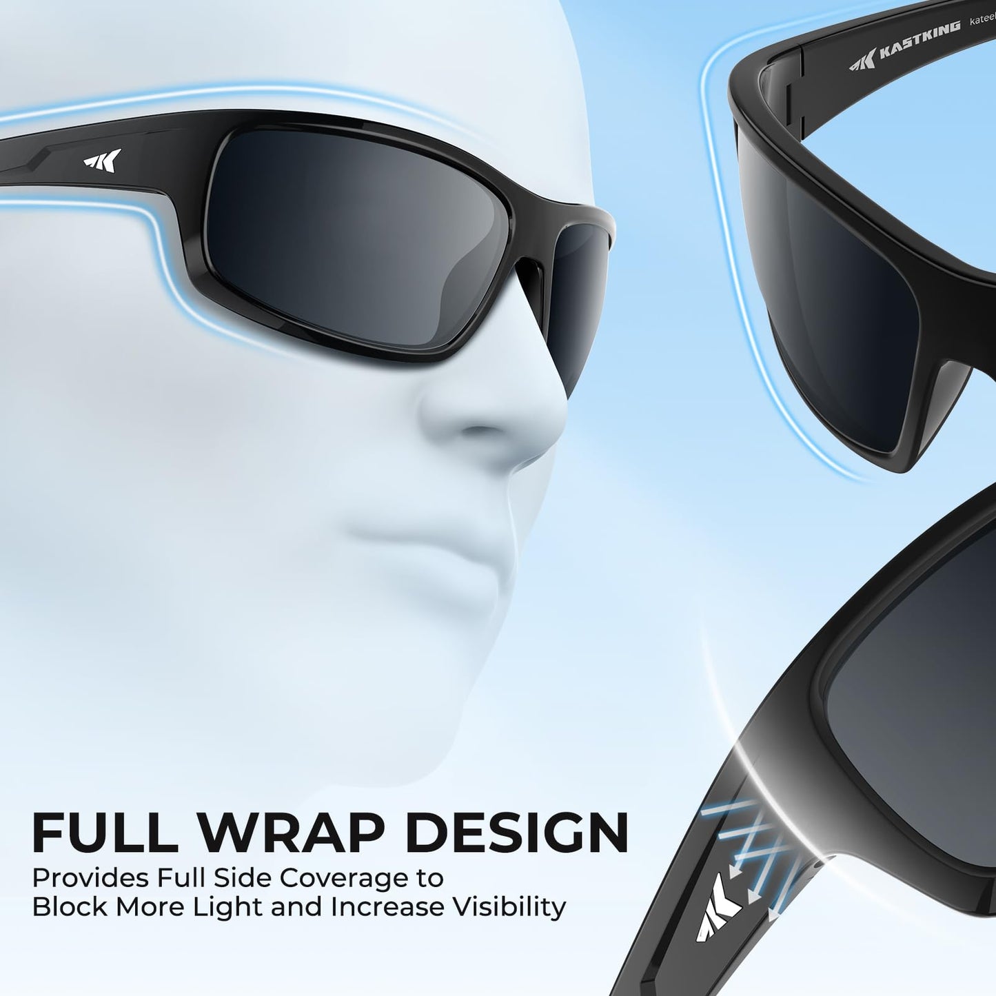 KastKing Kateel Polarized Sport Sunglasses for Men and Women, Gloss Black Frame, Smoke Lens