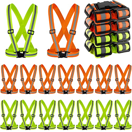 Hercicy 20 Pcs Reflective Vest High Visibility Safety Vests, Adjustable Bright Neon Lightweight Strap Gear (Green,Orange)