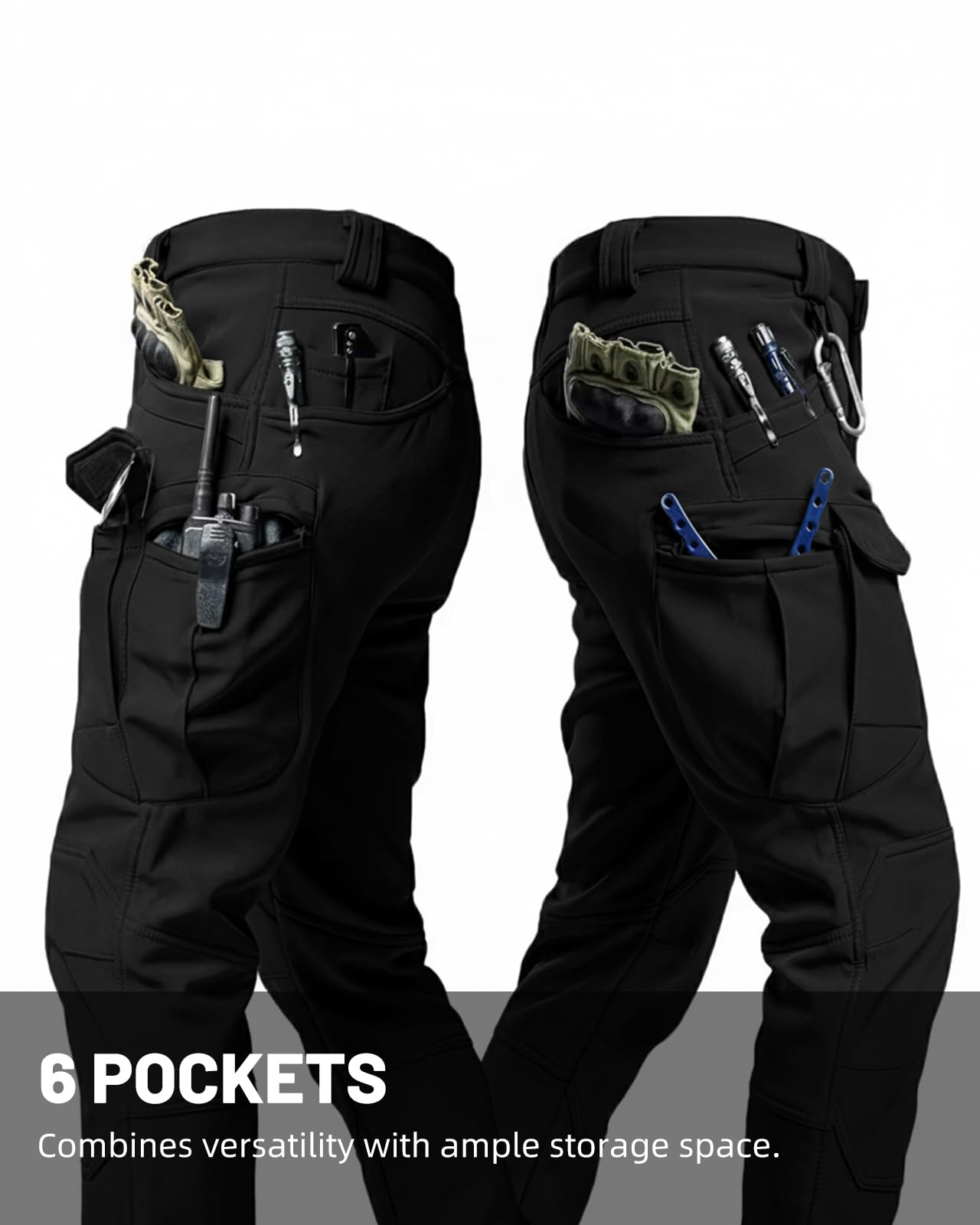 LRYXXX Men's Tactical Pants Stretch Waterproof Fabric Durable Cargo Pants for Hiking Casual Work Multi Pockets (No Belt),Black
