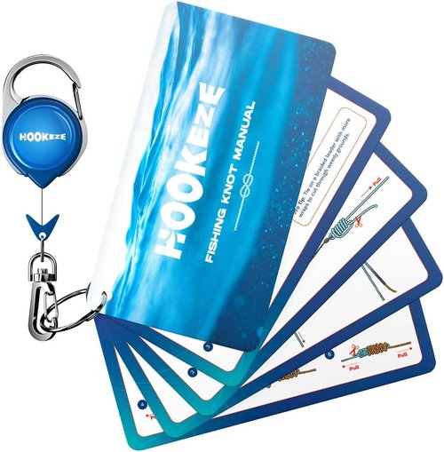 HOOK-EZE Fishing Knot Tying Cards - Waterproof Guide to 12 Essential Knots with Zinger Retractor | Perfect Fishing Gift for Beginners