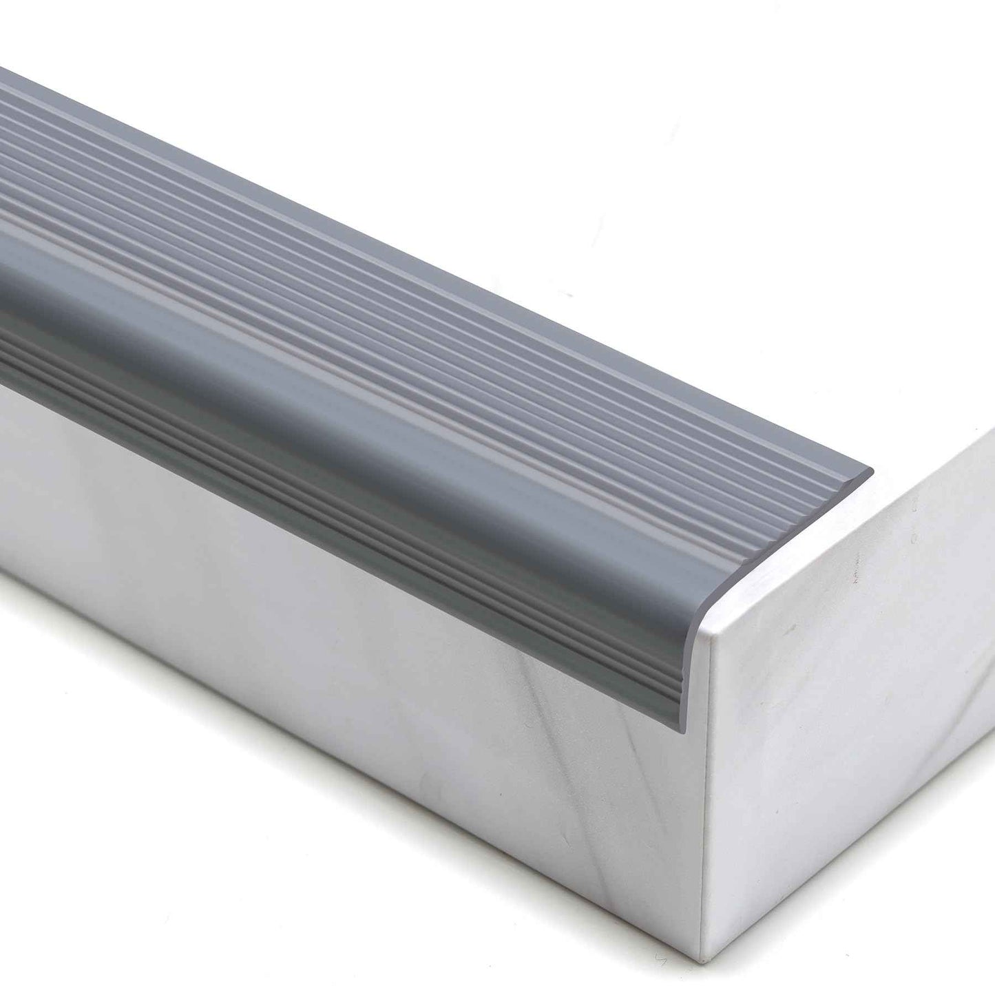 Trimold Vinyl Anti-Slip Stair Nosing, Self Adhesive Non-Slip Staircase Step, Flexible Rubber Treads Edge Protector Molding Trim for Outdoor & Indoor Uses (16.4ft, Gray)