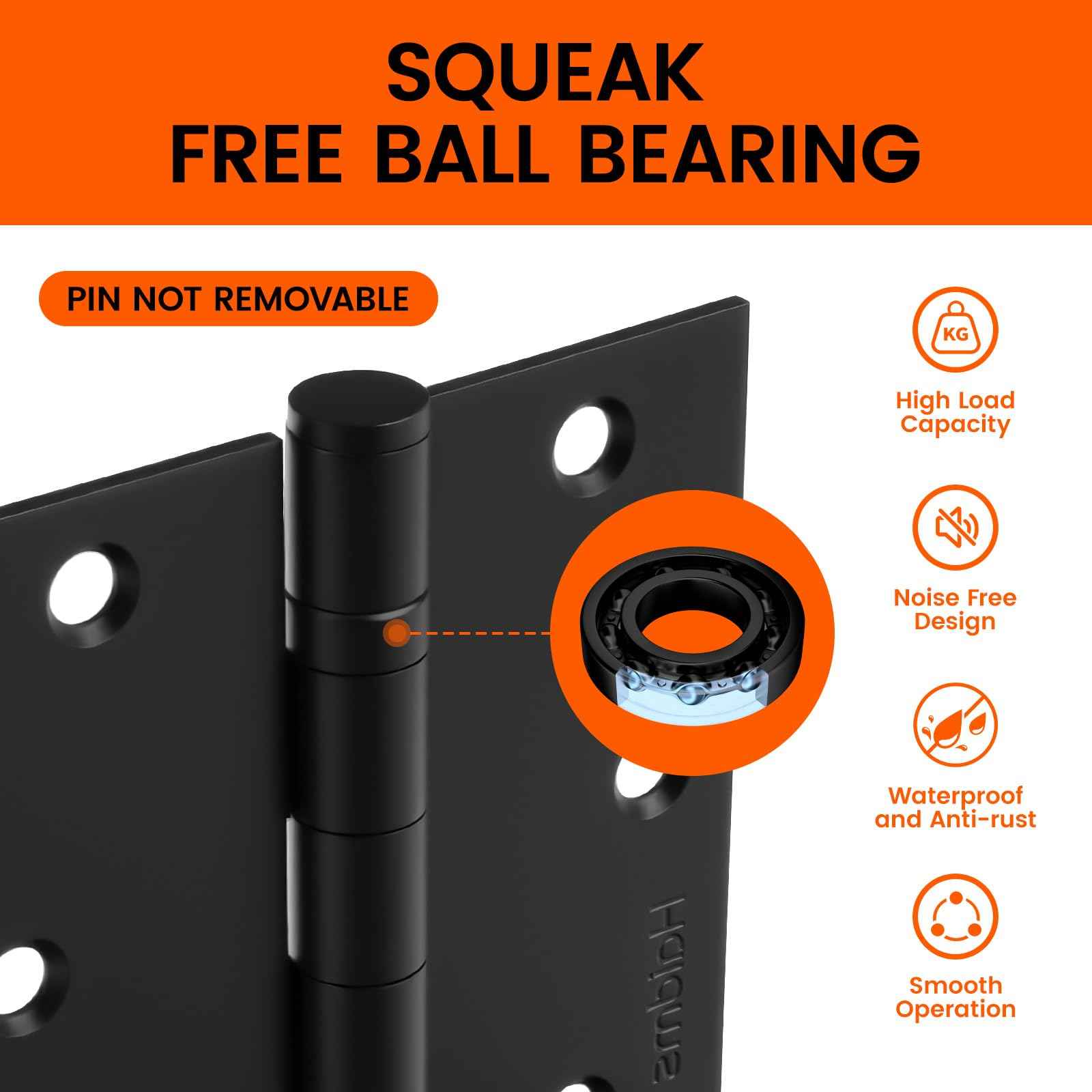 Haidms 3 Pack Stainless Steel Ball Bearing Hinges 3.5 Inch Black Door Hinges, Square Corner Heavy Duty Hinges for Interior Exterior Doors No Squeak and Non Removable Pin