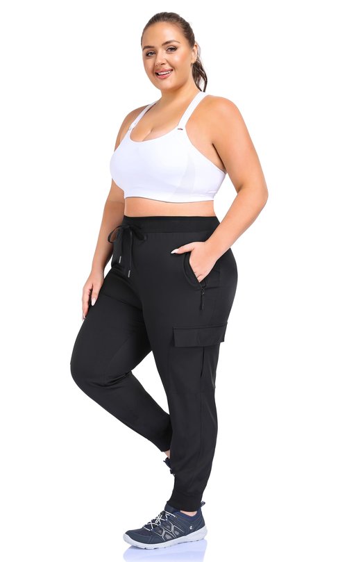 ZERDOCEAN Women's Plus Size Hiking Pants Lightweight Quick Dry Cargo Joggers Athletic Pants Black 2X