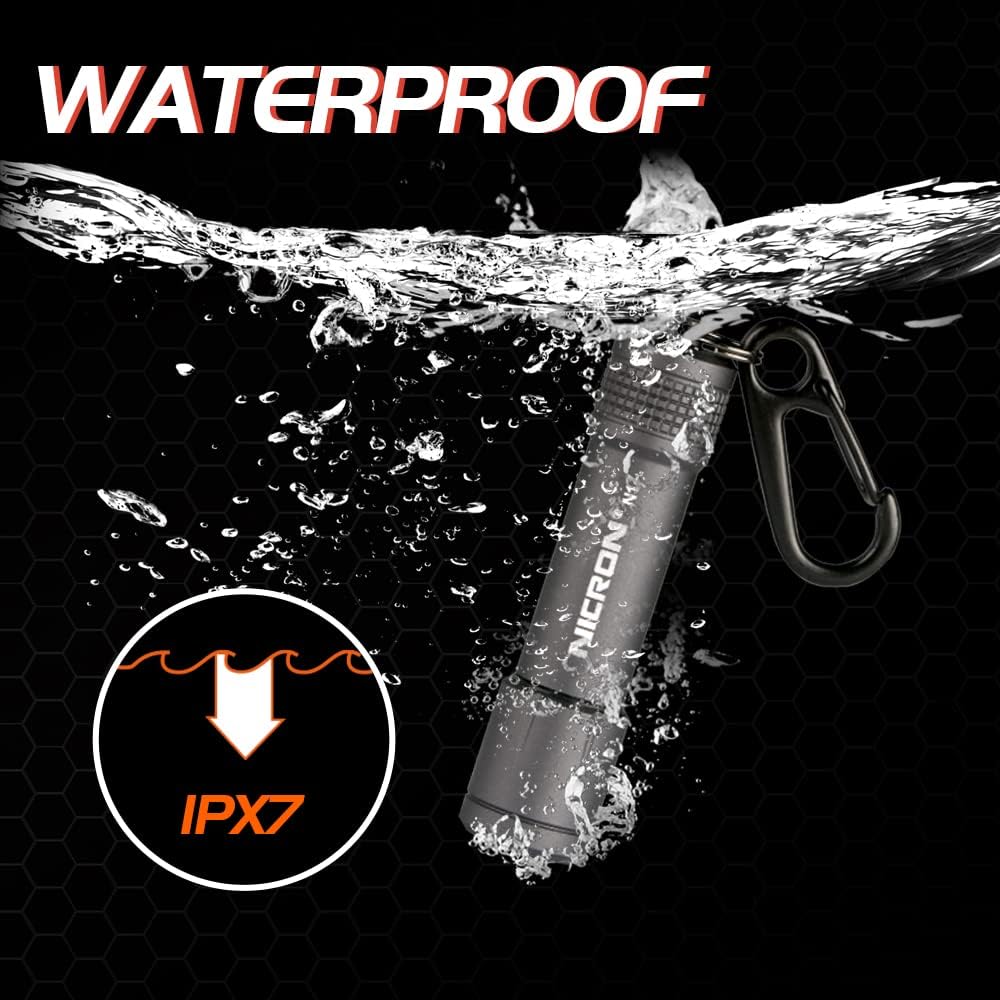NICRON EDC Keychain Flashlight N1 - Mini LED Light | IPX7 Waterproof, Portable Design for Outdoor Use (Grey)
