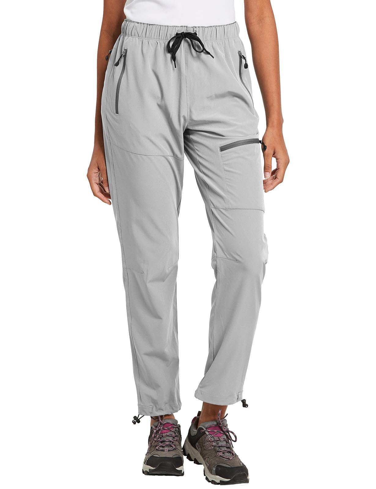 baleaf Travel Pants Women Hiking Long Tall Lightweight Quick Dry Water Resistant Cargo Pants 31'' Trip 31''-Cool Gray XL