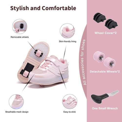 XUVUVJU LED Roller Skates Shoes Girls Boys Kids Sneakers with Wheels Pink