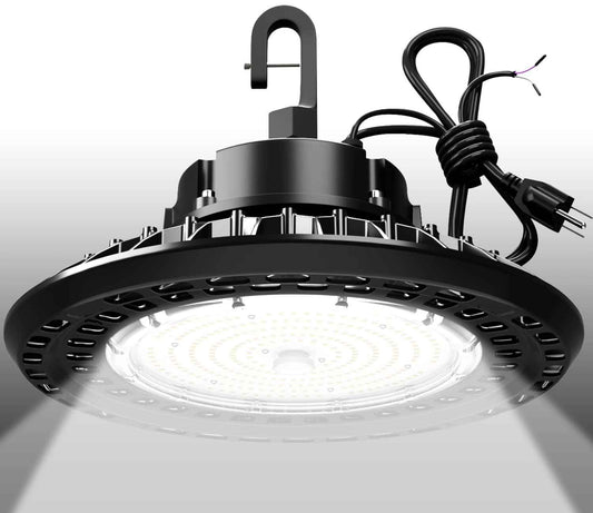 G GJIA UFO LED High Bay Light 200W 30000LM 5000K DLC/ETL Listed Commercial Lights 150LM/W 0-10v Dimmable High Bay LED Light IP65 Warehouse Workshop 6' Cable 100-277V