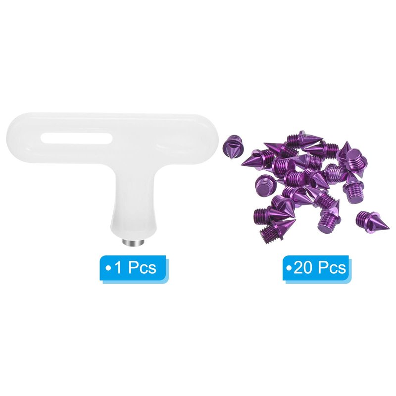 PATIKIL 1/4 Inch Carbon Steel Track Spikes, 20 Pack Sports Shoes Spikes Replacement Accessories with Spike Wrench for Long Jumping Running, Purple