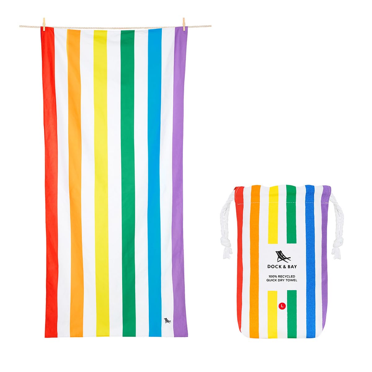Dock & Bay Beach Towel - Quick Dry, Sand Free - Compact, Lightweight - 100% Recycled - Includes Bag - Rainbow Shores - Set of 4 - Extra Large (200x90cm, 78x35)
