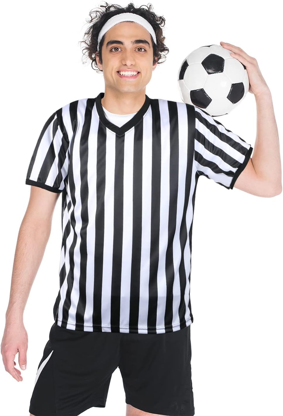 SATINIOR Men's Pro-Style Referee Shirt - Black and White Stripe Jersey with Whistle & Lanyard for Sports