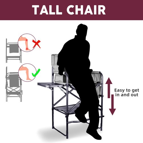 Foristrail 30" Tall Directors Chair with Side Table, 400LBS Bar Height Folding Camping Chair for Makeup Artists, Outdoor Events, Portable Foldable Chair with Cup Holder & footrest - Gray/Black