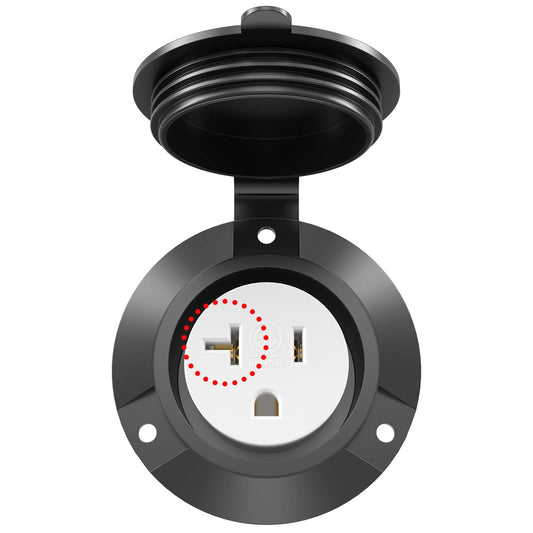 15A / 20A Flanged Outlet NEMA 5-20 Female Electrical Receptacle with Cover for Shore Power RVs Truck Bed Block Heater Indoor Outdoor Use ETL Listed