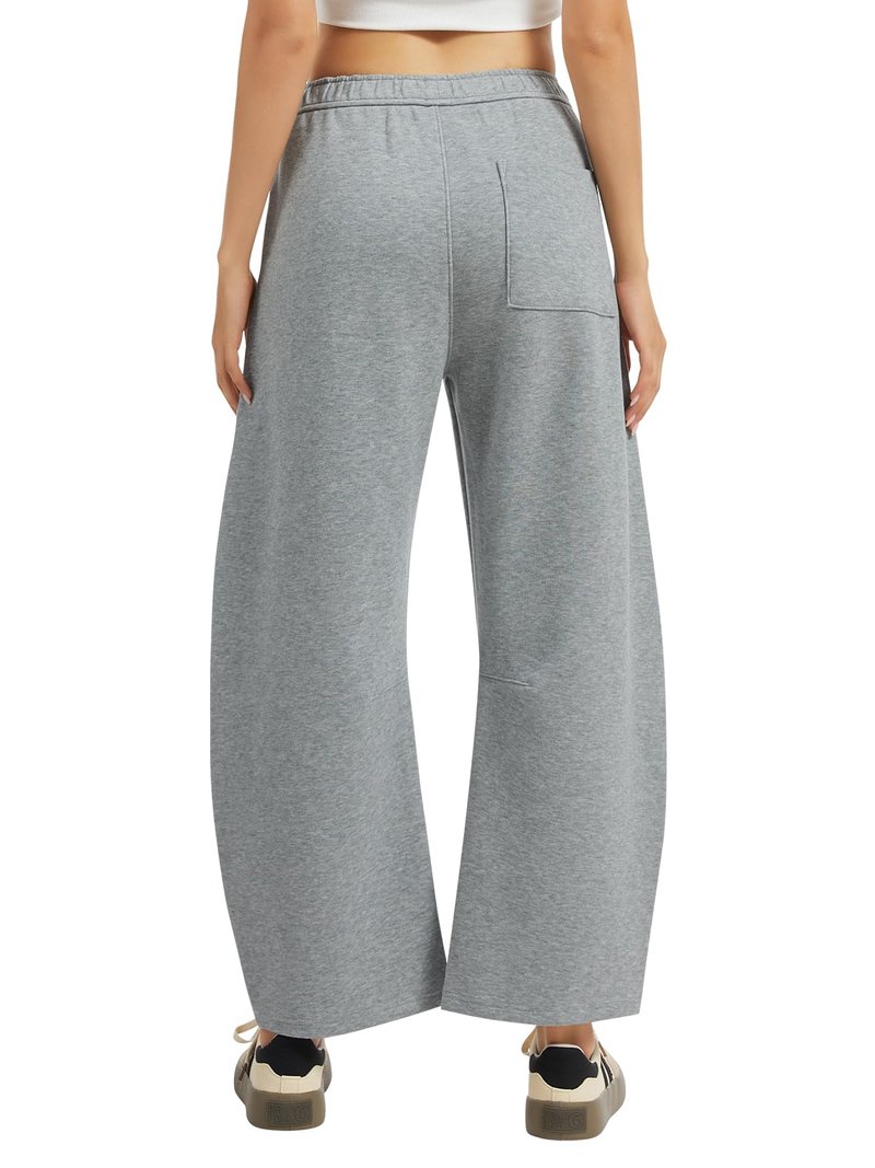 OVRUNS Barrel Sweatpants Women Elastic Waisted Barrel Pants Internal Drawstring Baggy Lounge Sweat Pants with Pockets - Grey M
