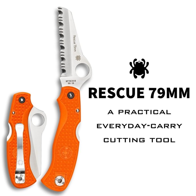 Spyderco Rescue 79mm Folding Pocket Knife with 3.1" VG-10 Steel Blade and FRN Handle - EDC Knife for Men and Women, Perfect for Hunting, Tactical, Camping, Survival, Hiking - SpyderEdge - C45SOR