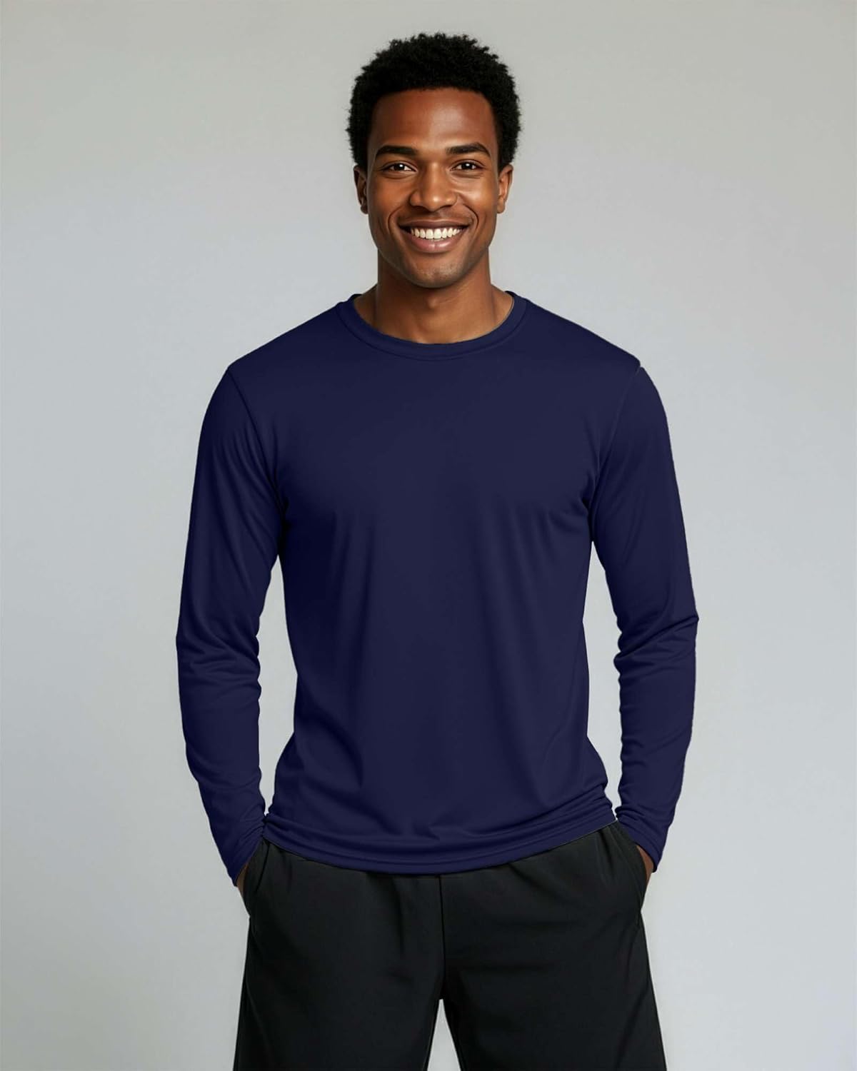 Real Essentials Men's Long Sleeve Dry Fit T-Shirts - UPF 50 Wicking Workout & Hiking Tees | 4 Pack