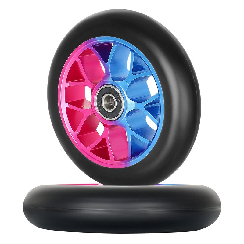 110mm Scooter Wheels, Pro Scooter Replacement Wheel W ABEC-9 Bearing, 1 Pair (Blue + Red)