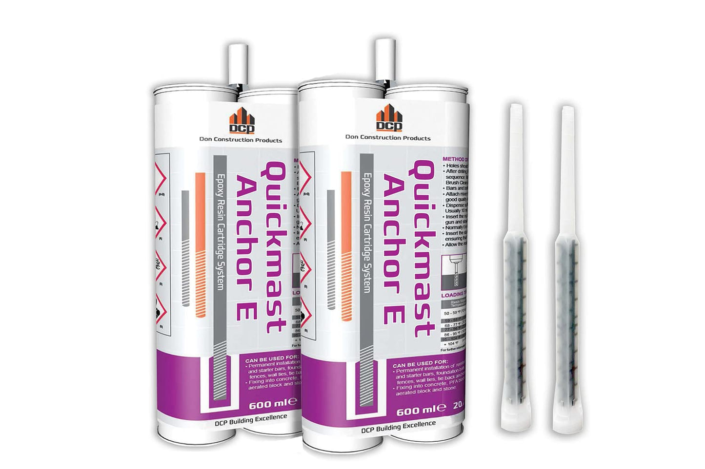 DCP Quickmast Anchor E Concrete Anchoring Epoxy - Two-Part, Dual Cartridge, Fast-Setting Epoxy System for Rebar, Threaded Rods, Crack Repair - Strong Bonding, Durable - 20.2 fl oz. - 2 Pack