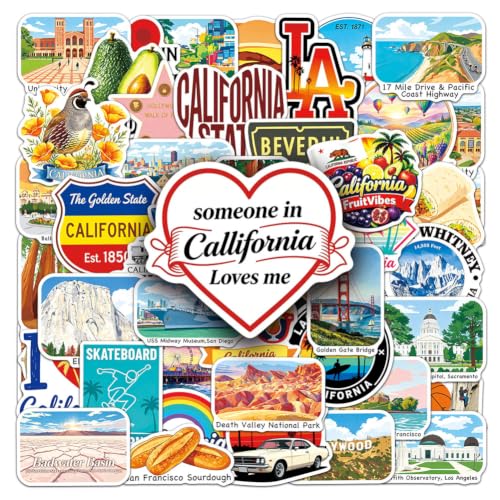 50-Piece California The Golden State Vinyl Sticker Pack - Waterproof Decals