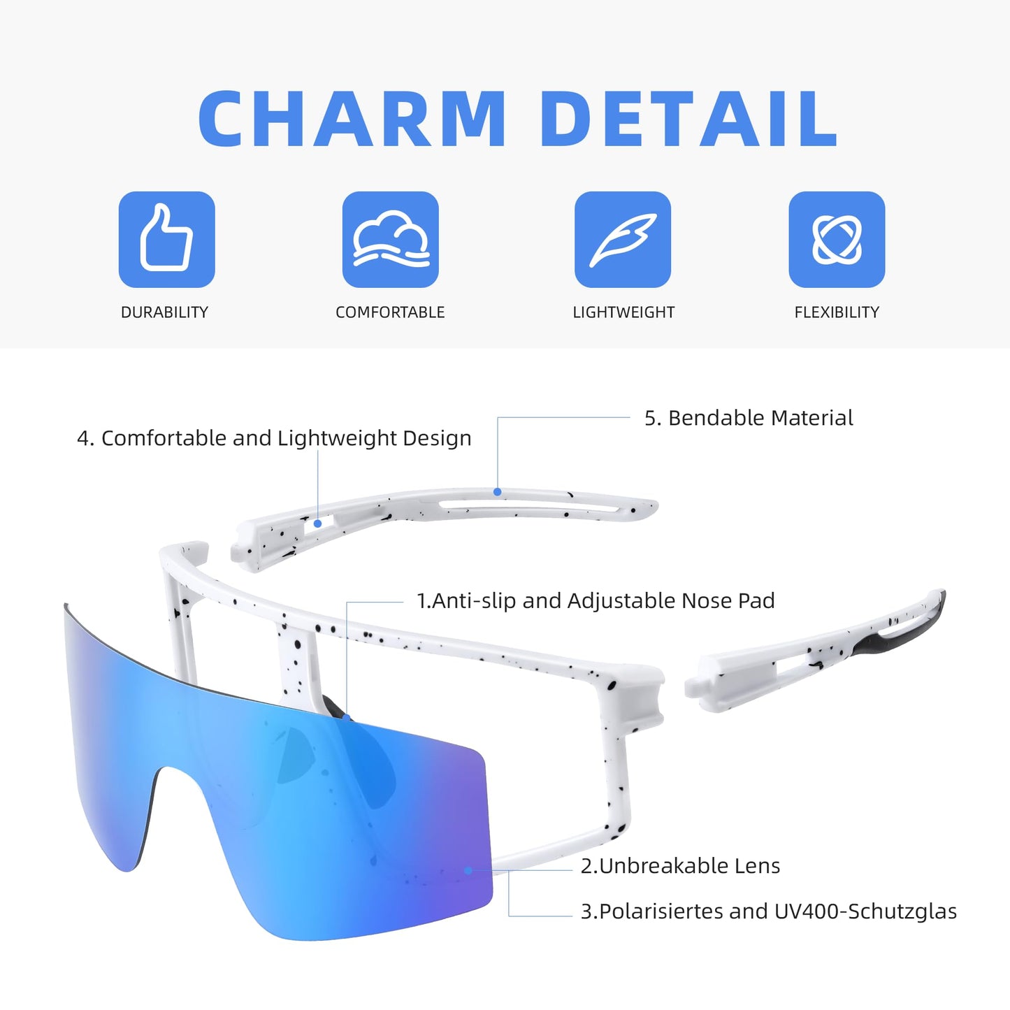 Kegrimi Sports Baseball Cycling Sunglasses for Men: Polarized Sunglasses for Women Youth UV Protection Running(Iceblue,150mm)