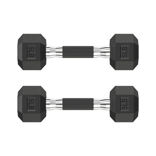 HANDBODE Hex Rubber Dumbbells, Non-Slip Handle Design for Secure & Comfortable Grip, Hand Weights for Strength Training and Home Gym/Pair of 5 LB