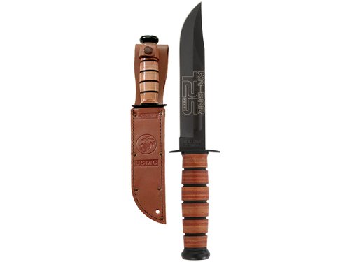 KA-BAR USMC 125th Anniversary Fixed Blade Knife 7" Clip Point 1095 Cro-Van Black Blade Ultramid Handle Black