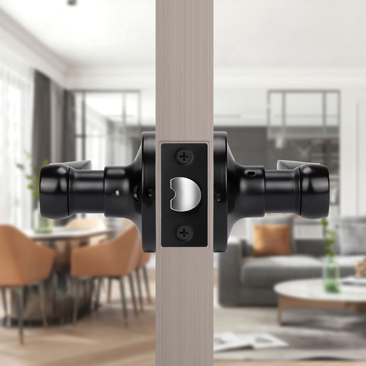 KNOBWELL 6 Pack Matte Black Door Knobs Interior Passage Door Levers for Closet/Hallway, Classic Style Reversible for Right or Left