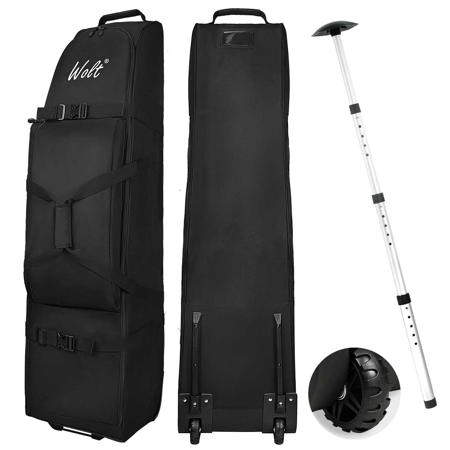 Wolt | Golf Travel Bag with Anti-Impact Support System - Soft Padded Golf Travel Case for Airlines, 900D Heavy Duty Oxford Fabric Golf Travel Cover with Wheels (Black)