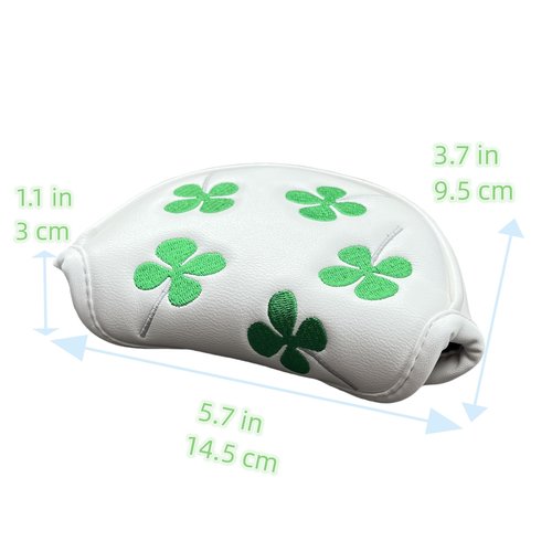 Half Mallet Putter Cover Headcover PU Leather Mid Mallet Putter Cover Magnetic, Clover Golf Putter Covers, Premium White Golf Club Covers for Men or Women