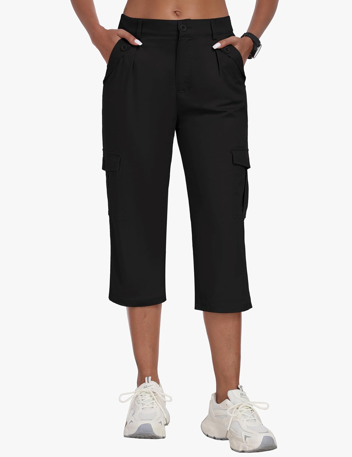 MoFiz Women's Cargo Capris - Lightweight Cotton Hiking Pants with 6 Pockets | Summer Travel Essentials