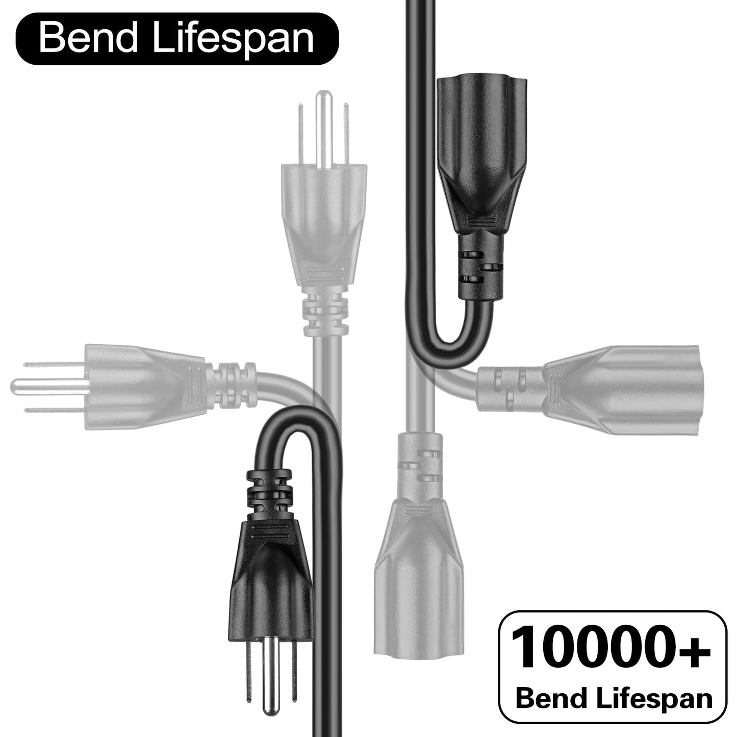 VSEER 4 Outlet Power Cord, NEMA 5-15P to 5-15R 3 Prong 1 to 4 Y Splitter US AC Male and Female Power Cable SJT 16AWG Outlet Saver, 4 Way Extension Cord Splitter Black, 20 Inch (1 Pack)