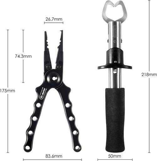 Dr.meter Aluminum Fishing Pliers - Saltwater Resistant Gear with Tungsten Carbide Cutters | Includes Gripper & Gloves