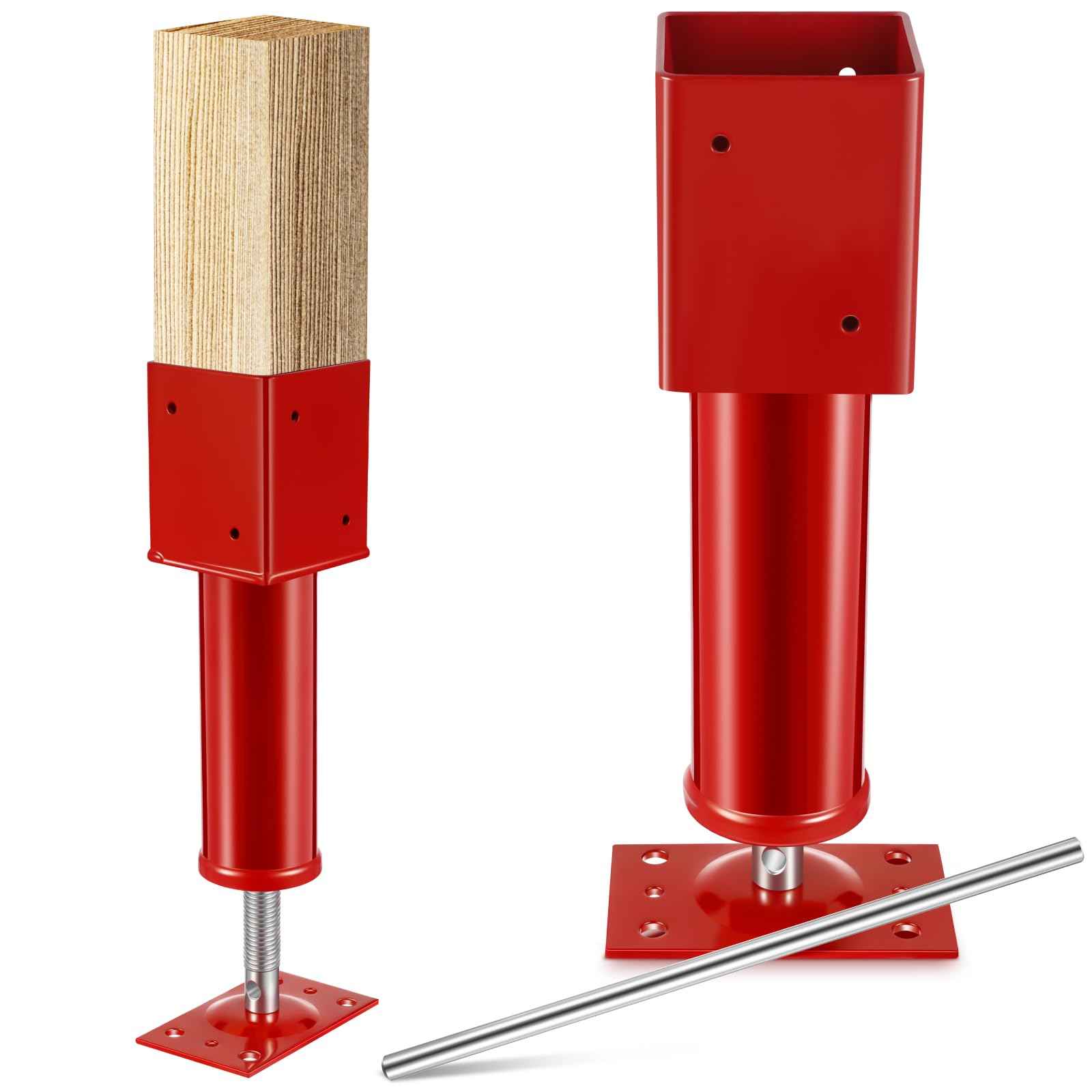 Lasnten 2 Pcs 4" x 4" Screw Jack Post 14.5" - 18.5" Height Range 24700 lbs Load Capacity Adjustable Temporary House Jacks for Leveling Flooring Basement Shore Beams Foundation Repair(Red)