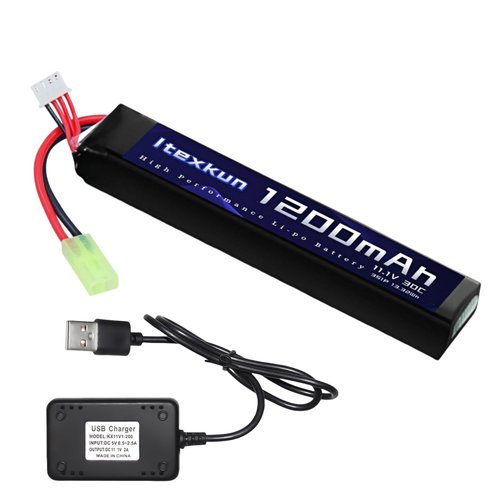 Itexkun Airsoft Battery 11.1V 1200mAh 30C High Discharge Rate Tamiya Plug 3S Lipo Batteries Rechargeable for Airsoft Model Guns